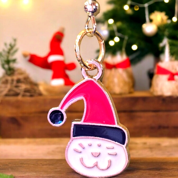Red & White Enamel Christmas Cat Dangle Earrings • Gold-Tone Holiday Jewelry - Picture 2 of 5
